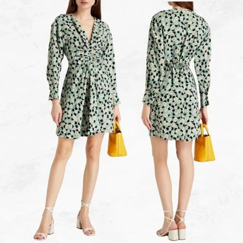 Sandro Women's Angele Ruched Floral Printed Linen-Blend‎ Mini Dress Size 40 US 8